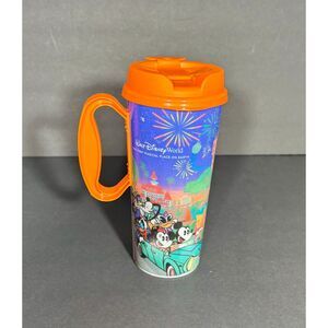 Walt Disney World Refillable Mug Orange Lid Handle Mickey Minnie Resort Souvenir